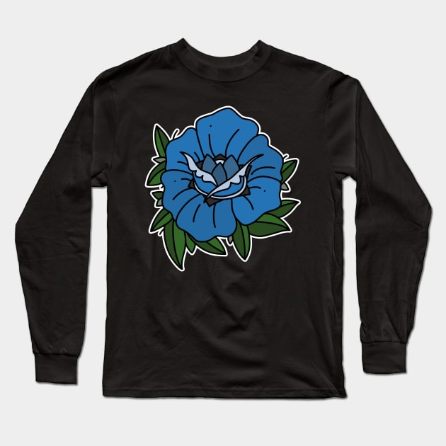 Traditional Blue Rose Tattoo Long Sleeve T-Shirt by archvinde